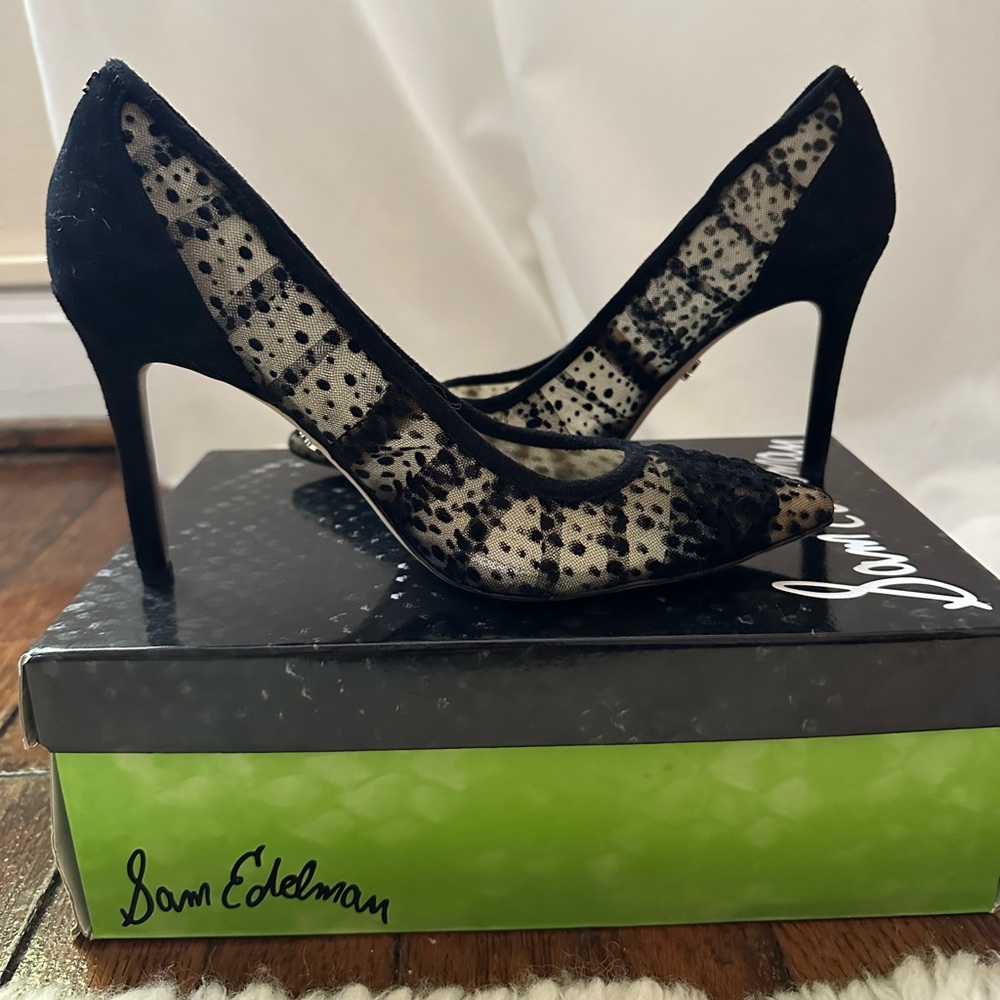 Sam Edelman Hazel Flocked Tulle Polka Dot Heels Sz 7
